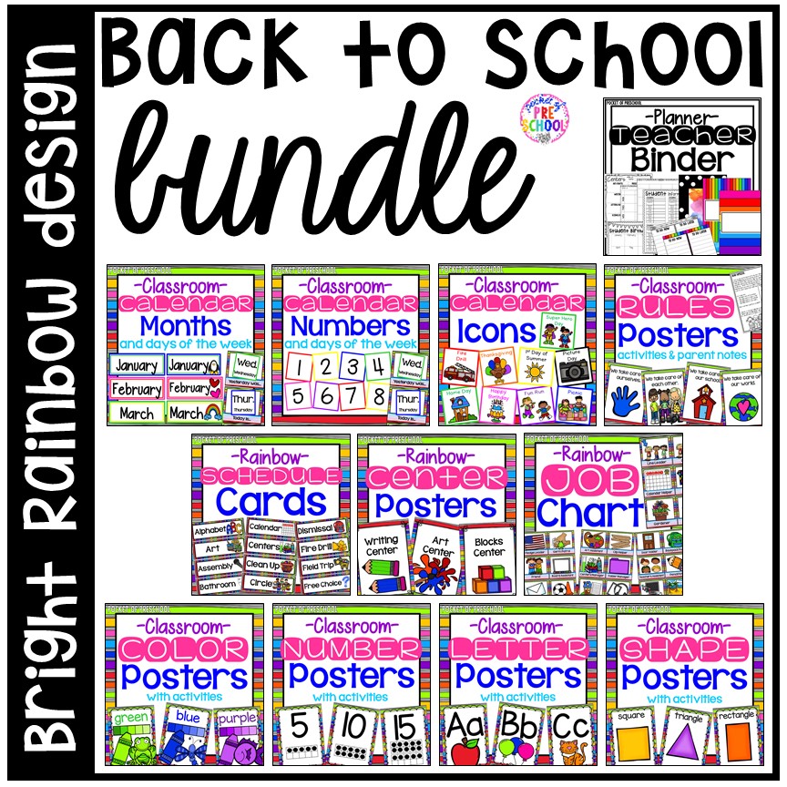 Rainbow decor bundle for preschool, pre-k, and kindergarten.