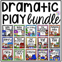 Grab the dramatic play bundle to set your preschool, pre-k, or kindergarten room up for imaginative play and learning