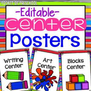 Editable rainbow center posters to complete your preschool, pre-k, or kindergarten room