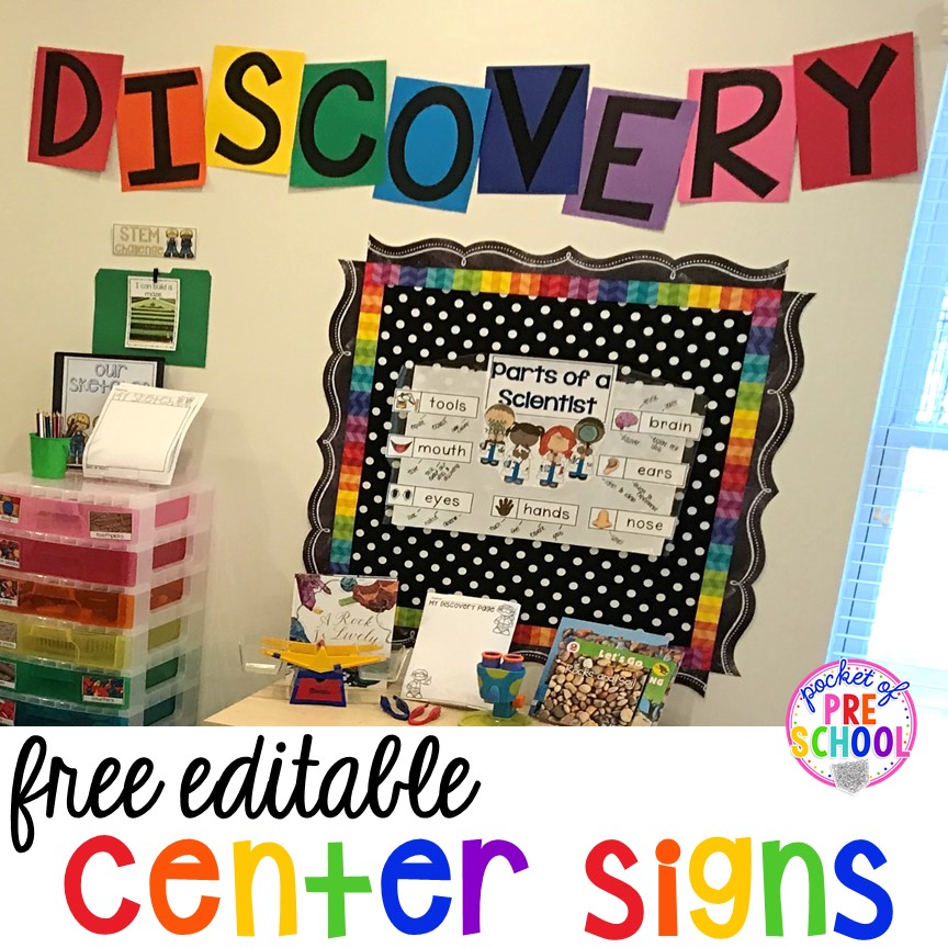 FREE EDITABLE Center signs! Easy to make classroom decor for preschool up to 5th grade!