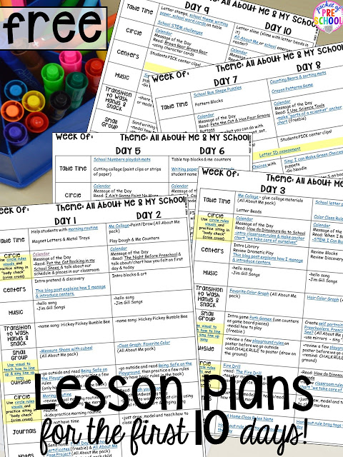 FREE preschool, pre-k, and kinder LESSON PLANS for the 1st ten days of school! Plus tips and tricks for back to school.