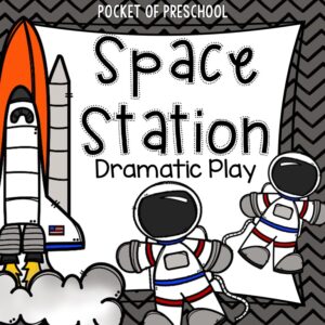 Create a space station dramatic play in your preschool, pre-k, and kindergarten classroom for learning through play.