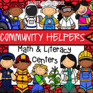 Community Helpers Math and Literacy centers made for preschool, pre-k, and kindergarten students
