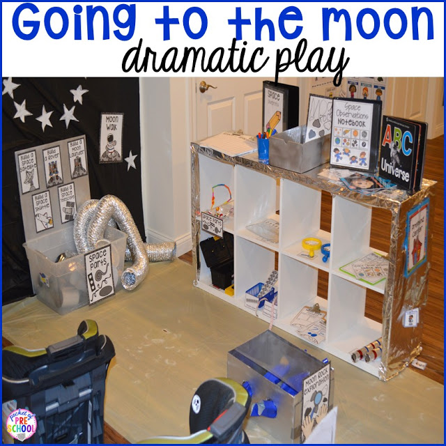 Space Station dramatic play! How to make your center into a space station and add math, literacy, and STEM into their play. For preschool, pre-k, and kindergarten.
