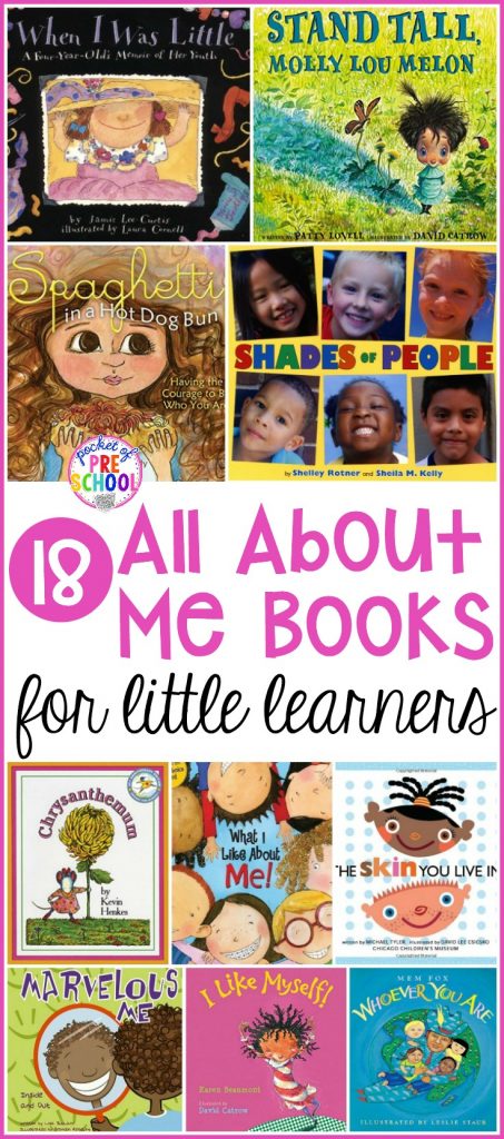 All About Me book list for preschool, pre-k, and kindergarten! Fabolous books to celebrate themselves and others. Perfect for an all about me theme, diversity theme, or family theme.