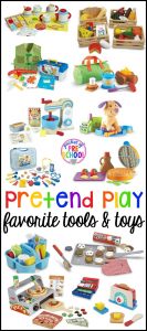 My favorite pretend play (aka dramatic play) tools & toys for preschool, pre-k, and kindergarten. Perfect for school or home.