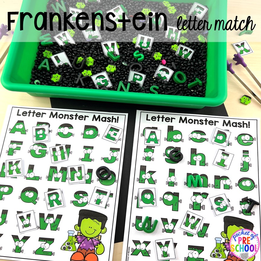 Frankenstein Letter Match is a fun letter game for preschool, pre-k, and kindergarten students to practice letter recognition with a fun Halloween twist!