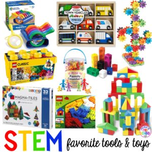 My favorite STEM tools and toys for preschool, pre-k, and kindergarten. Perfect to use in the classroom or at home with your little learner.