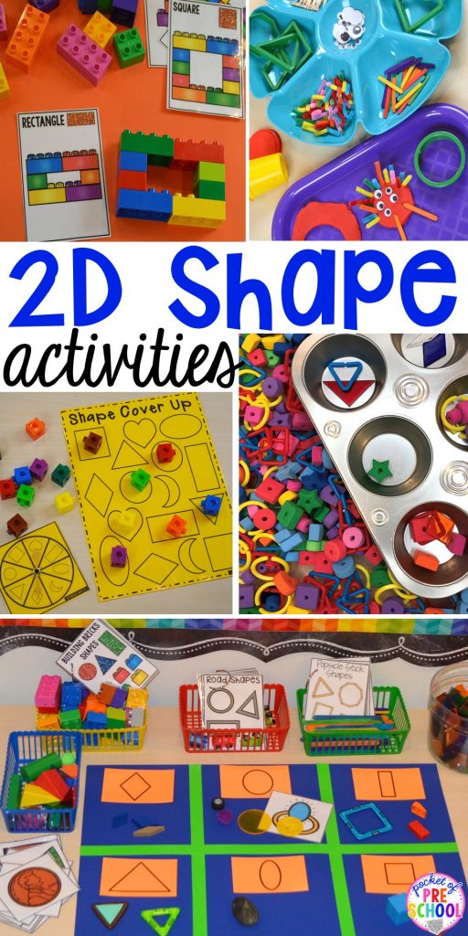 2D Shapes activities for preschool, pre-k, and kindergarten. Shape mats (legos, geoboards, etc), play dough mats, posters, sorting mats, worksheets, & MORE.