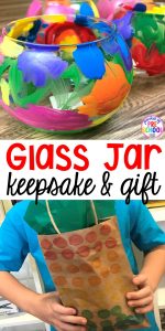 Christmas DIY Gift Painted Glass Jars (by kids)! Easy parent gift made by kids! A keepsake you can make in the classroom with your students. Make for Christmas, Mother's Day, or Grandparent's Day.