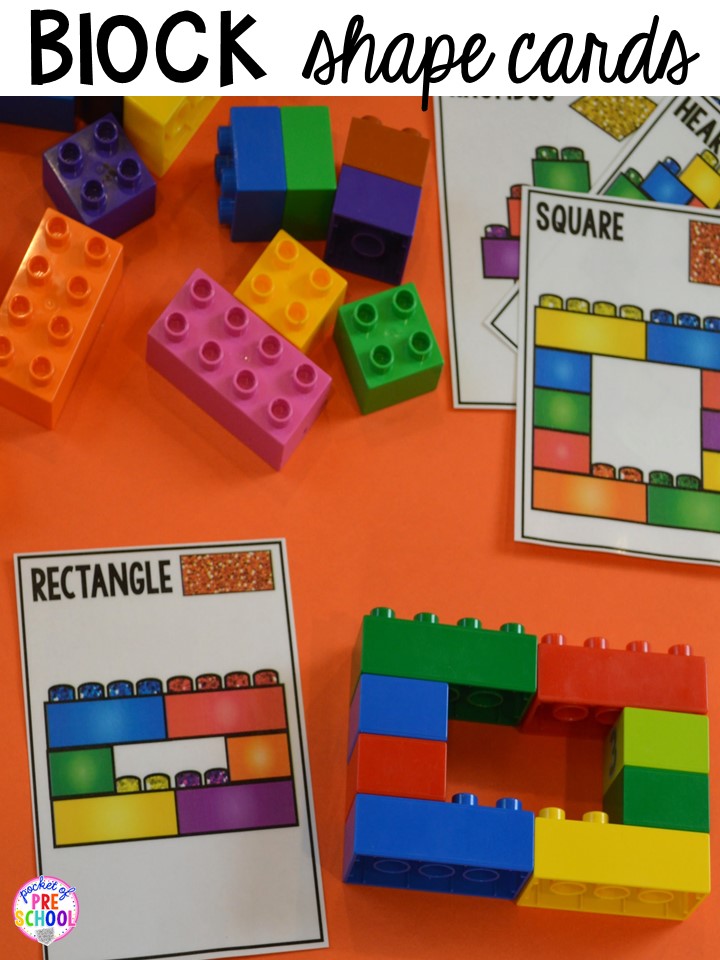 Shape lego cards plus more 2D Shapes activities for preschool, pre-k, and kindergarten. Shape mats (legos, geoboards, etc), play dough mats, posters, sorting mats, worksheets, & MORE.