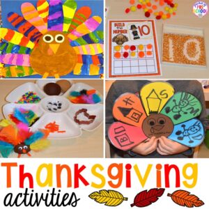 Thanksgiving Centers and Activities for preschool, pre-k, and kindergarten.