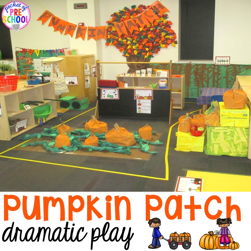 Pumpkin Patch Dramatic Play for preschool, pre-k, and kindergarten students to have fun in the classroom!