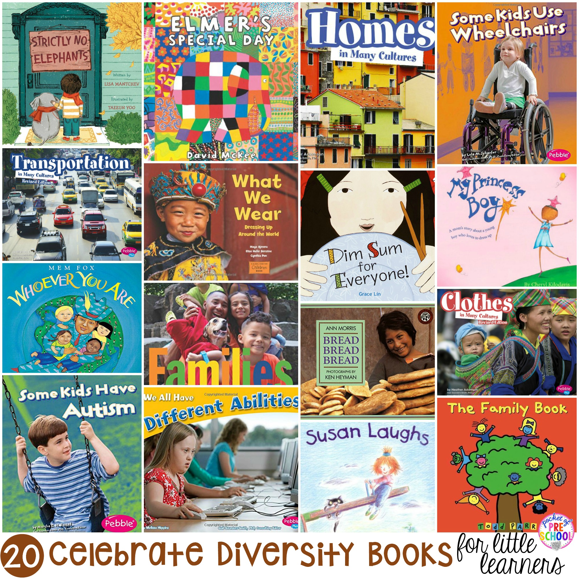Celebrate diversity book list! Some of my favorite books to teach and celebrate diversity with preschool, pre-k, and kindergarten students.