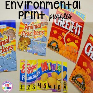 Environmental print puzzles! Plus tons more Food and nutrition centers for preschool, pre-k, and kindergarten. Reading, writing, math, fine motor, STEM, and art.