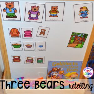 Goldilocks and the 3 Bears retelling! Plus tons more Food and nutrition centers for preschool, pre-k, and kindergarten. Reading, writing, math, fine motor, STEM, and art.
