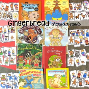 Gingerbread character cards! Gingerbread book comparison activities for a gingerbread theme in a preschool, pre-k, and kindergarten classroom to build reading comprehension.