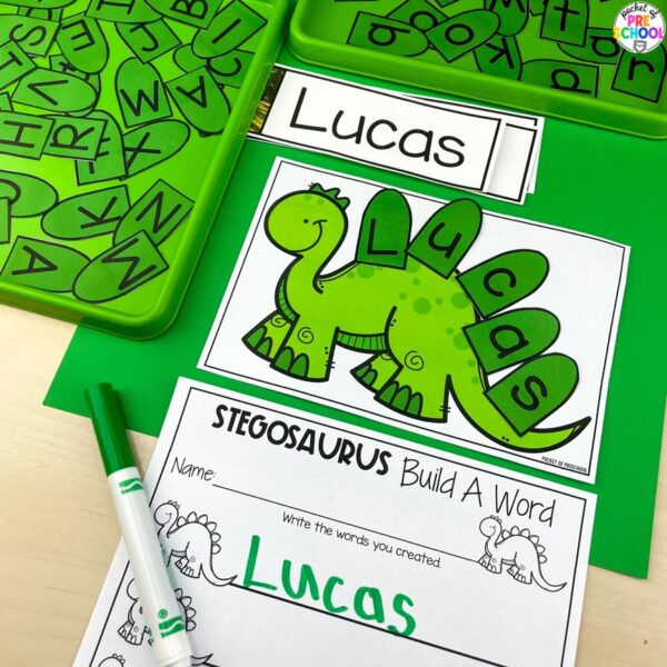 Have a dinosaur theme in your preschool, pre-k, or kindergarten classroom while learning math and literacy skills.