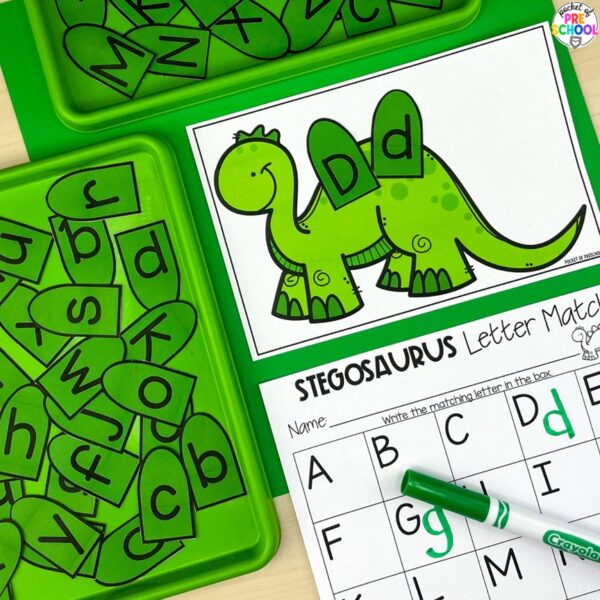 Have a dinosaur theme in your preschool, pre-k, or kindergarten classroom while learning math and literacy skills.