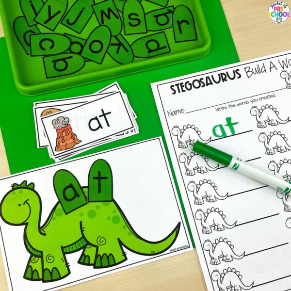 Have a dinosaur theme in your preschool, pre-k, or kindergarten classroom while learning math and literacy skills.