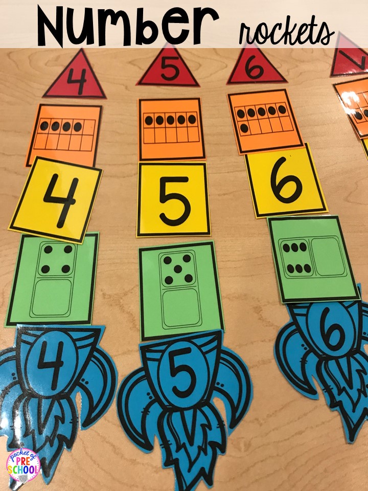 Space counting game! Space theme activities and centers (literacy, math, fine motor, stem, blocks, sensory, and more) for preschool, pre-k, and kindergarten
