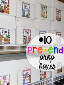 Dramatic Play prop box hack plus 14 more classroom organization hacks to make teaching easier that every preschool, pre-k, kindergarten, and elementary teacher should know. FREE theme box labels too!