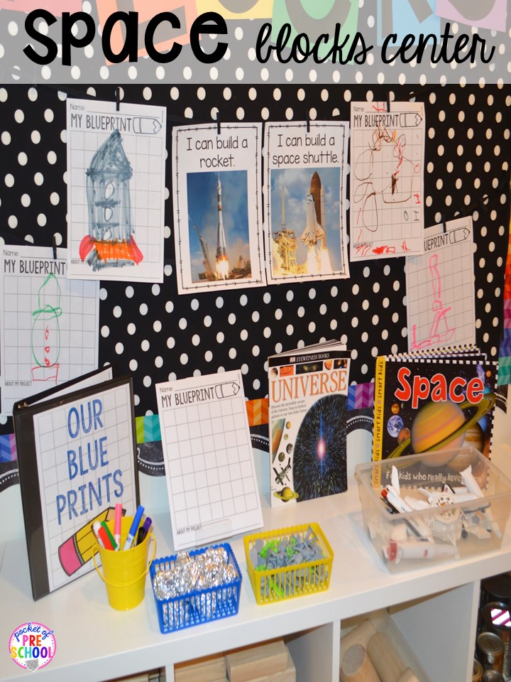 Space blocks center! Space theme activities and centers (literacy, math, fine motor, stem, blocks, sensory, and more) for preschool, pre-k, and kindergarten