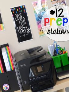 Prep station hack plus 14 more classroom organization hacks to make teaching easier that every preschool, pre-k, kindergarten, and elementary teacher should know. FREE theme box labels too!