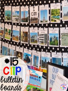 Clothespin bulletin board hack plus 14 more classroom organization hacks to make teaching easier that every preschool, pre-k, kindergarten, and elementary teacher should know. FREE theme box labels too!