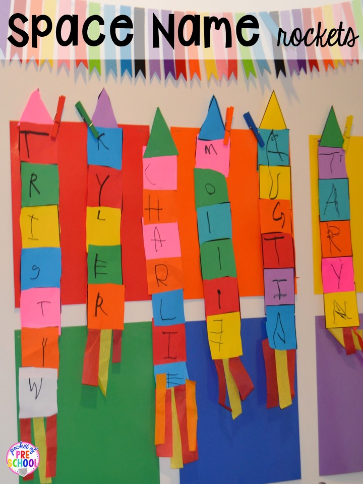 Space rocket names! Space theme activities and centers (literacy, math, fine motor, stem, blocks, sensory, and more) for preschool, pre-k, and kindergarten