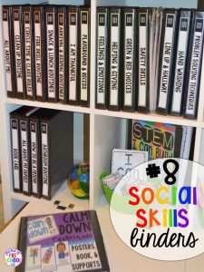 Social skills supports hack plus 14 more classroom organization hacks to make teaching easier that every preschool, pre-k, kindergarten, and elementary teacher should know. FREE theme box labels too!
