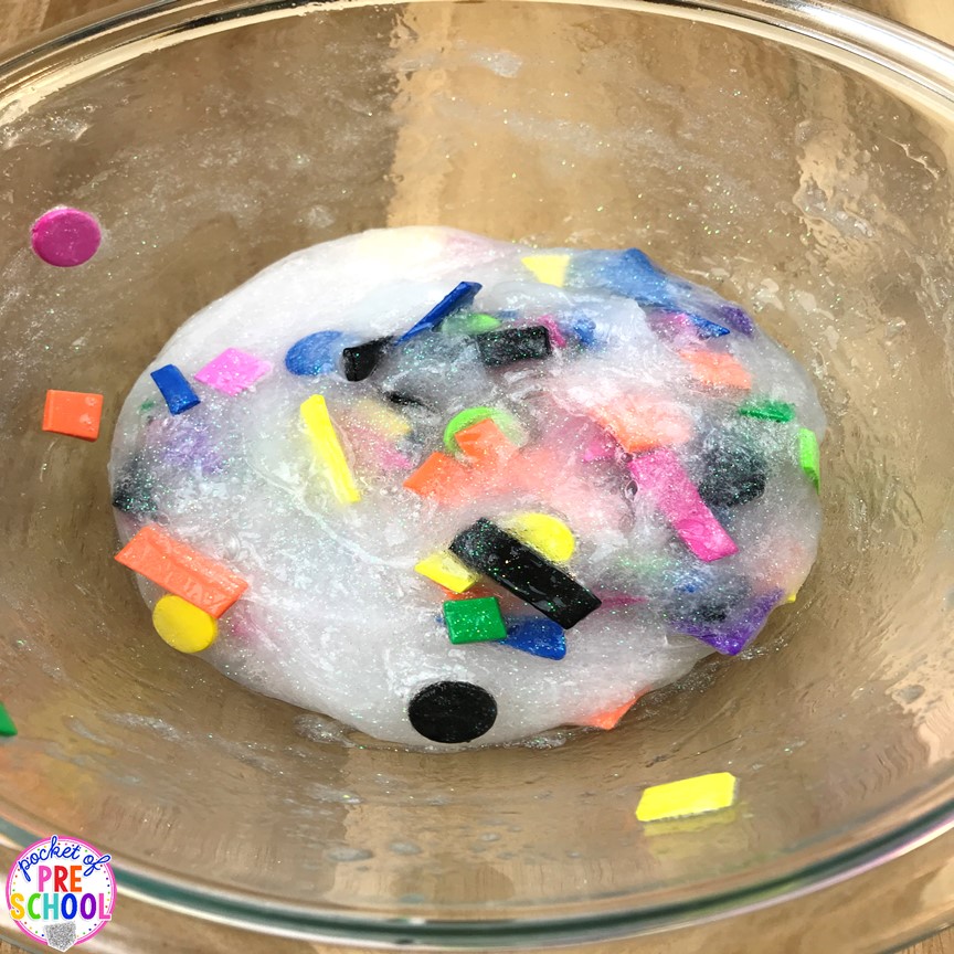 SHAPE slime! How to make shape slime and infuse geometry into sensory play for toddler, preschool and kindergarten kids.
