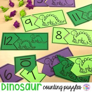 FREE dinosaur counting puzzles (1-20) fun for preschool, per-k, and kindergarten kiddos!