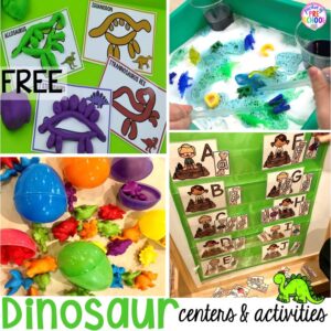 Dinosaur centers for every center in your classroom! Designed for preschool, pre-k, and kindergarten students.