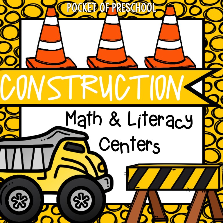 Have a construction theme in your preschool, pre-k, or kindergarten classroom while learning math and literacy skills.