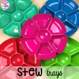 What trays to use for Counting Stews! A hands on counting game perfect for preschool, pre-k, and kindergarten. How to create them, how to implement them, and what students are learning.