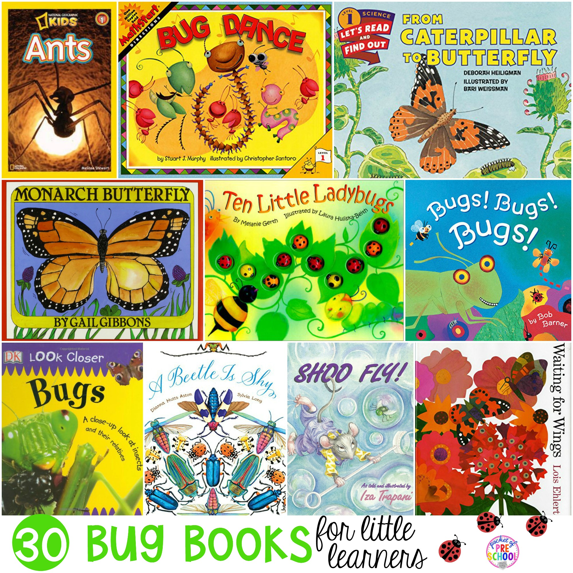 GIANT insect and bug book list full of our favorite insect books for circle time in our preschool, pre-k, and kindergarten classroom. #bugbooks #insectbooks #preschoolbooks #preschool #prek