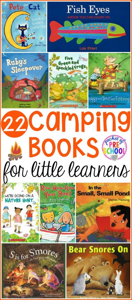 Giant list of Camping Books for Little Learners. Our favorite books for circle time that our preschool, pre-k, and kindergarten kiddos love. 