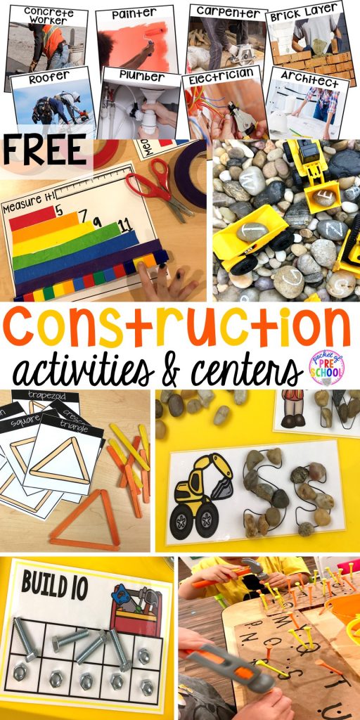 Construction themed centers and activities my preschool & pre-k kiddos will LOVE! (math, letters, sensory, fine motor, & freebies too)