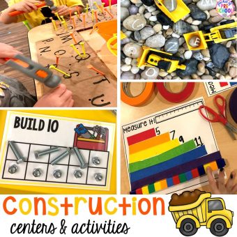 Construction themed centers and activities my preschool & pre-k kiddos will LOVE! (math, letters, sensory, fine motor, & freebies too)