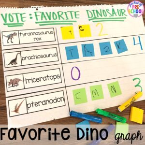 Favorite dinosaur graph plus tons of dinosaur themed activities & centers your preschool, pre-k, and kindergarten students will love! #preschool #pocketofpreschool #dinosaurtheme