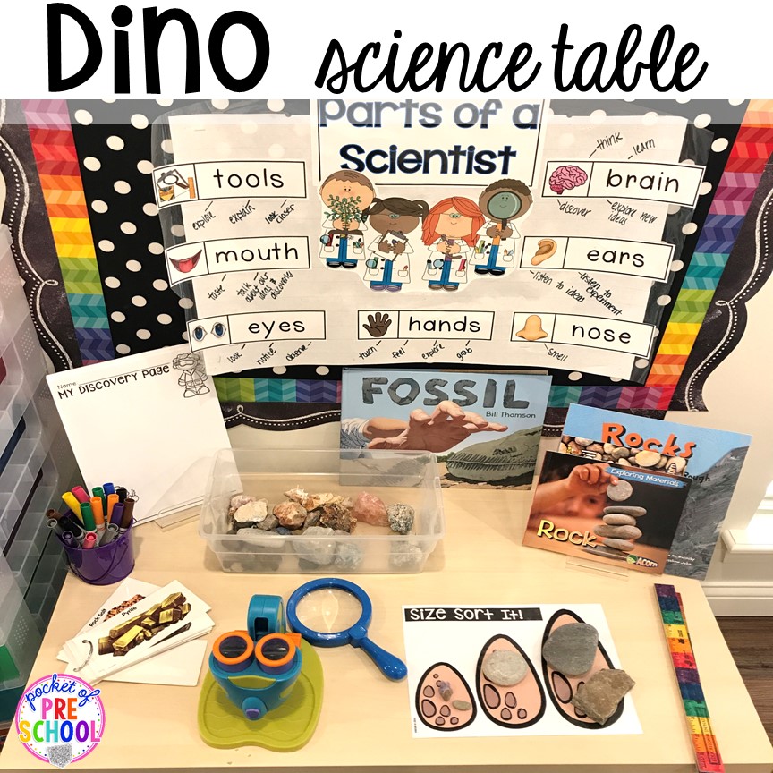 plus tons of dinosaur themed activities & centers your preschool, pre-k, and kindergarten students will love! #preschool #pocketofpreschool #dinosaurtheme