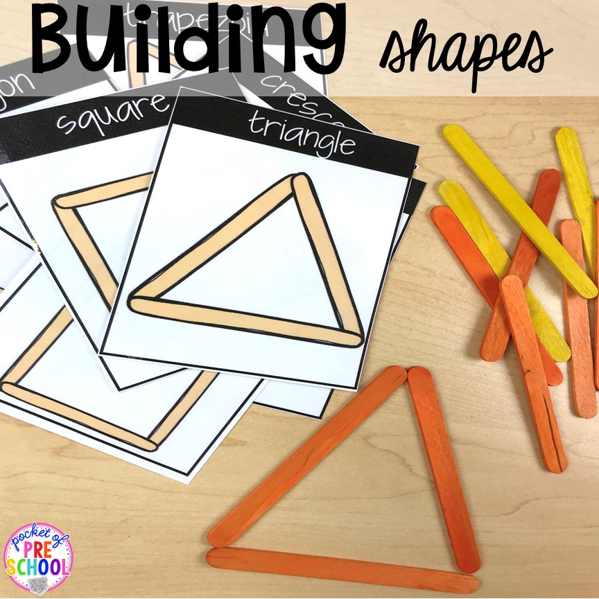 Building shapes with sticks! Construction themed centers and activities my preschool & pre-k kiddos will LOVE! (math, letters, sensory, fine motor, & freebies too)