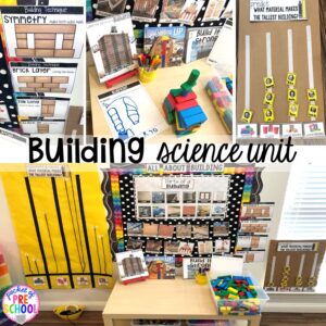 All About Building science unit is packed with tons of hands on building investigations, STEM challenges, and experiments. Designed for preschool, pre-k, and kindergarten.