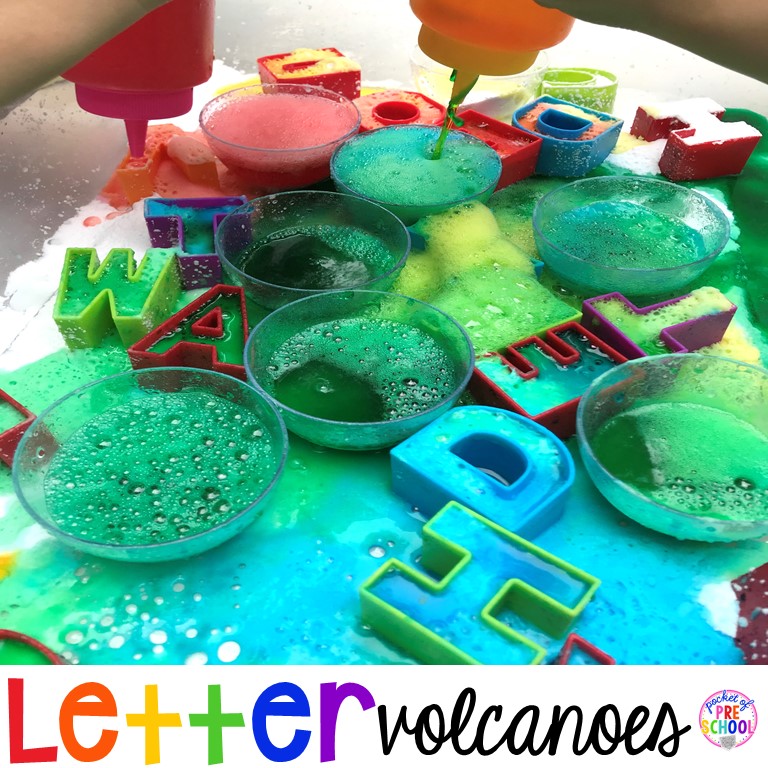 Letter Volcanoes! Letter Volcanoes will get your students excited about letters and it's great fine motor work too! Preschool, pre-k, and kindergarten kiddos will go crazy for this! #letters #preschool #letteractivity #prek
