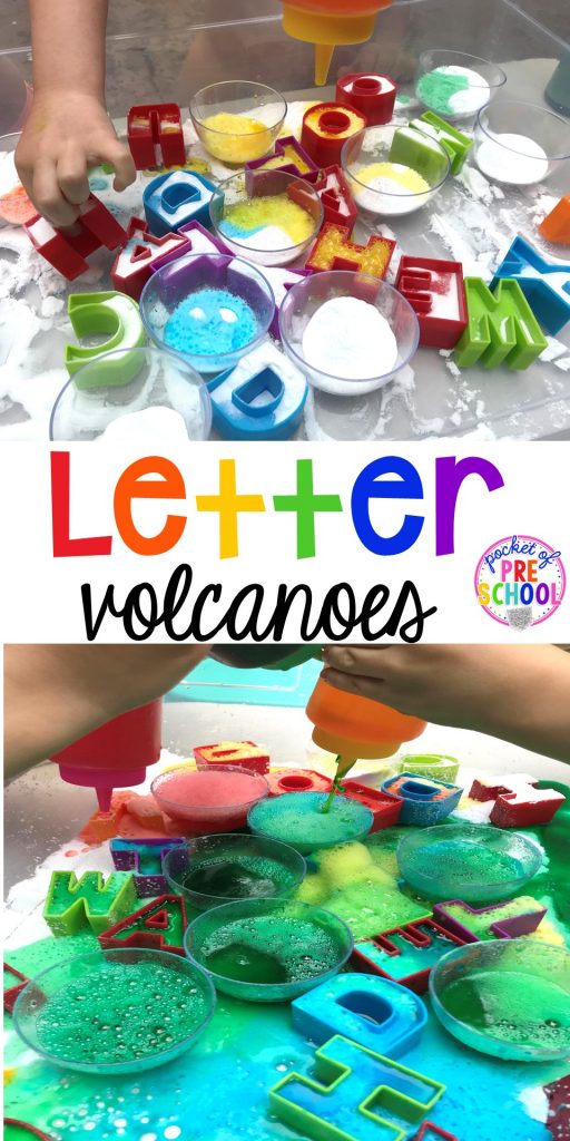 Letter Volcanoes will get your students excited about letters and it's great fine motor work too! Preschool, pre-k, and kindergarten kiddos will go crazy for this! #letters #preschool #letteractivity #prek
