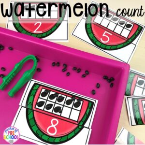Watermelon counting puzzles plus tons of summer themed activities your preschool, pre-k, and kindergarten kiddos will LOVE! #preschool #pre-k #summertheme