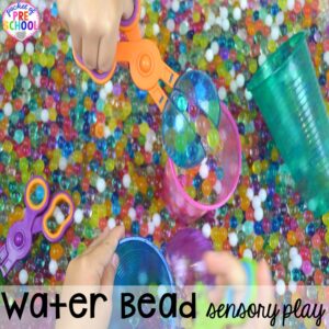 Water bead sensory play plus tons of summer themed activities your preschool, pre-k, and kindergarten kiddos will LOVE! #preschool #pre-k #summertheme