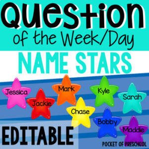 Question of the day name stars to complete your preschool, pre-k, or kindergarten area