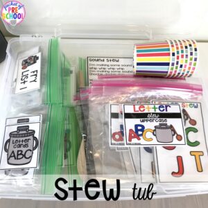 Stew organization! Literacy Stews is a FUN letter, beginning sound, sight word, and name game for preschool, pre-k, and kindergarten. #preschool #prek #lettergame #sightwords